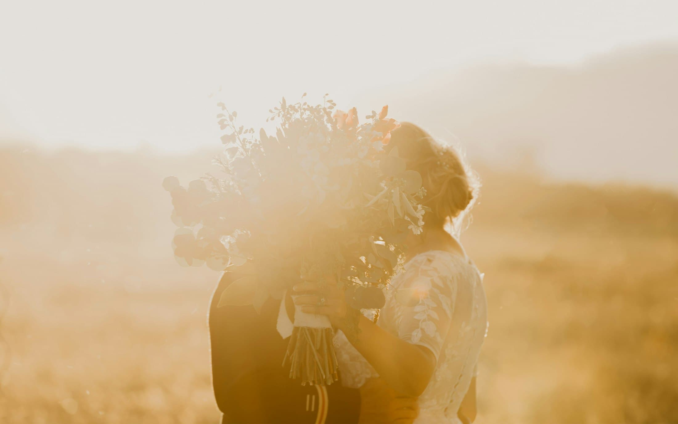 A couple in golden evening haze