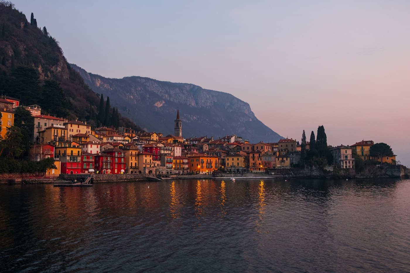 The village of Varenna on Lake Como at dusk